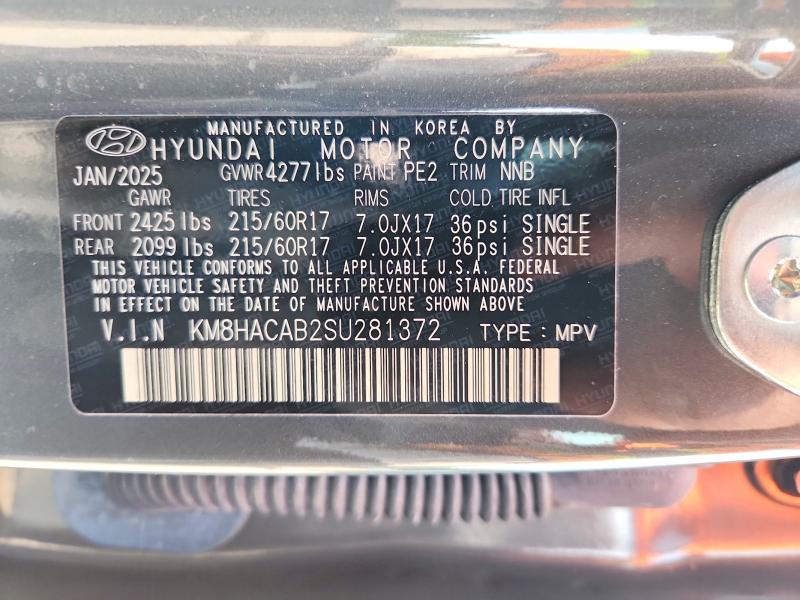 2025 Hyundai Kona მანქანა იყიდება აუქციონზე, vin: KM8HACAB2SU281372, აუქციონის ნომერი: 63803016