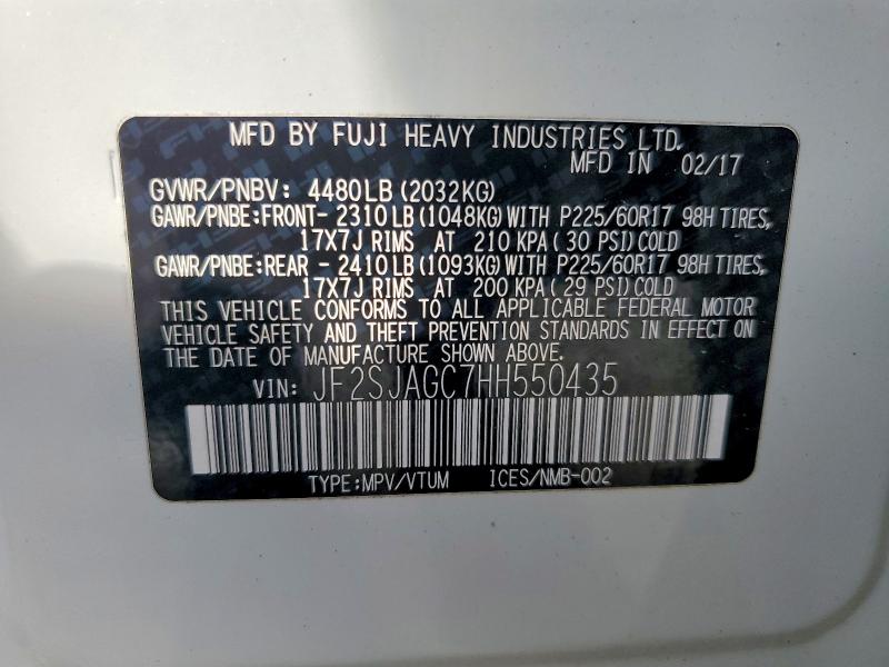 64549996 :رقم المزاد ، JF2SJAGC7HH550435 vin ، 2017 Subaru Forester مزاد بيع