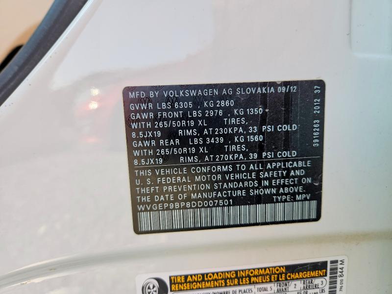 Продажа на аукционе авто 2013 Volkswagen Touareg, vin: WVGEP9BP8DD007501, номер лота: 65868296