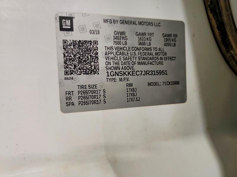 Aukcja sprzedaży 2018 Chevrolet Suburban, vin: 1GNSKKEC7JR315951, numer aukcji: 66340596