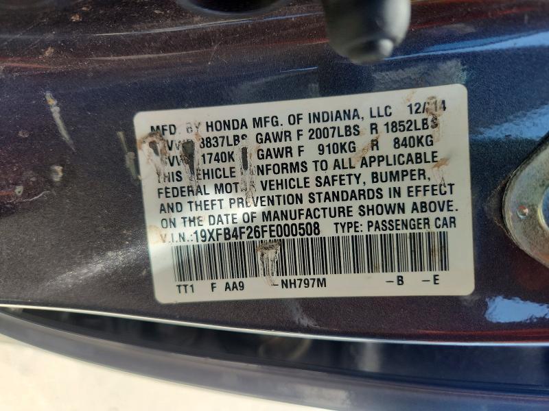 Продаж на аукціоні авто 2015 Honda Civic, vin: 19XFB4F26FE000508, номер лоту: 64290626