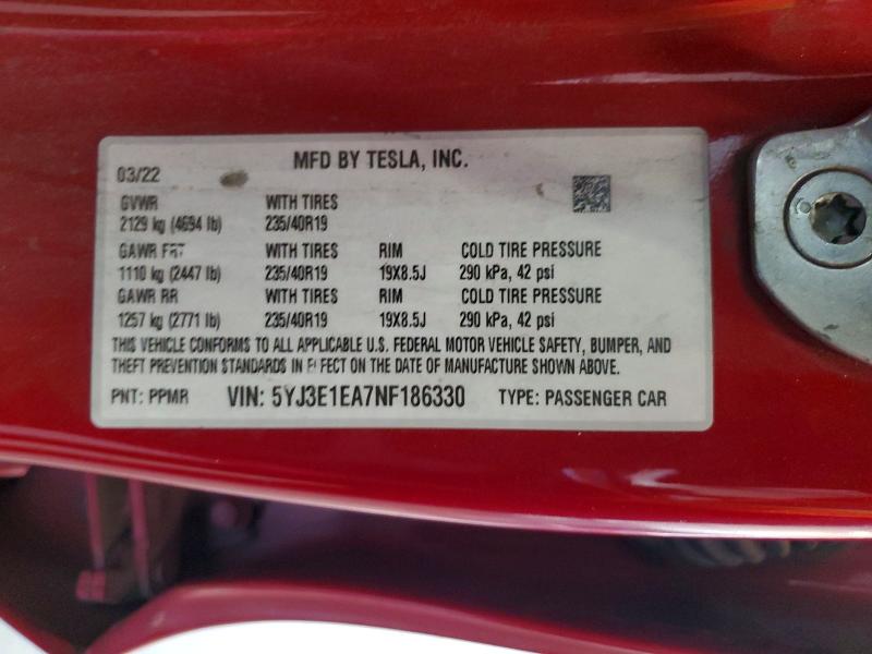 Продажа на аукционе авто 2022 Tesla Model 3, vin: 5YJ3E1EA7NF186330, номер лота: 64960476