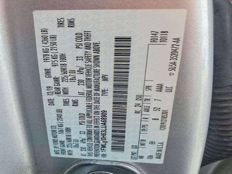 2020 Ford Escape მანქანა იყიდება აუქციონზე, vin: 1FMCU0H63LUA68909, აუქციონის ნომერი: 66208226