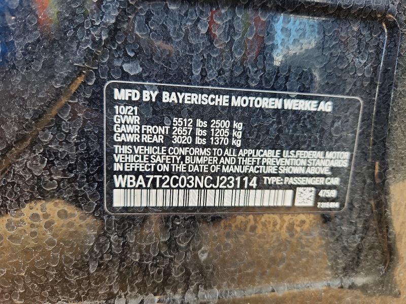2022 Bmw 740 მანქანა იყიდება აუქციონზე, vin: WBA7T2C03NCJ23114, აუქციონის ნომერი: 65627946