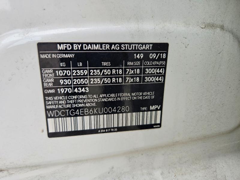 Aukcja sprzedaży 2019 Mercedes-benz Gla, vin: WDCTG4EB6KU004280, numer aukcji: 66435326