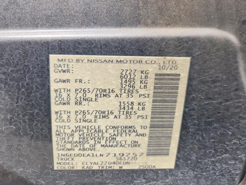 2020 Nissan Frontier მანქანა იყიდება აუქციონზე, vin: 1N6ED0EA1LN719757, აუქციონის ნომერი: 64126456