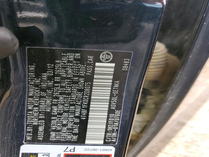 Aukcja sprzedaży 2012 Toyota Camry, vin: 4T4BF1FK0CR208075, numer aukcji: 63374776