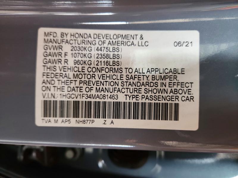 66974856 :رقم المزاد ، 1HGCV1F34MA081463 vin ، 2021 Honda Accord مزاد بيع