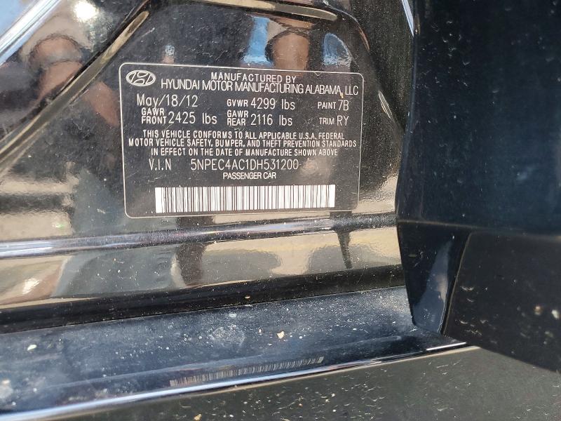 2013 Hyundai Sonata მანქანა იყიდება აუქციონზე, vin: 5NPEC4AC1DH531200, აუქციონის ნომერი: 63508696