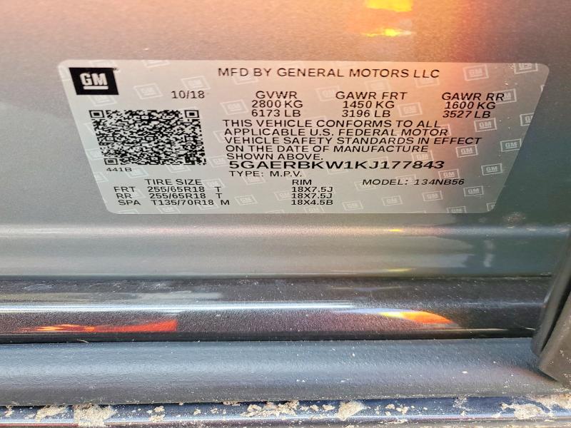 2019 Buick Enclave მანქანა იყიდება აუქციონზე, vin: 5GAERBKW1KJ177843, აუქციონის ნომერი: 66204216