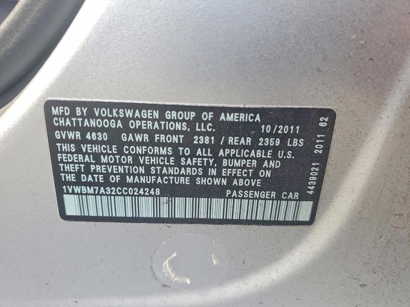 65347036 :رقم المزاد ، 1VWBM7A32CC024248 vin ، 2012 Volkswagen Passat مزاد بيع