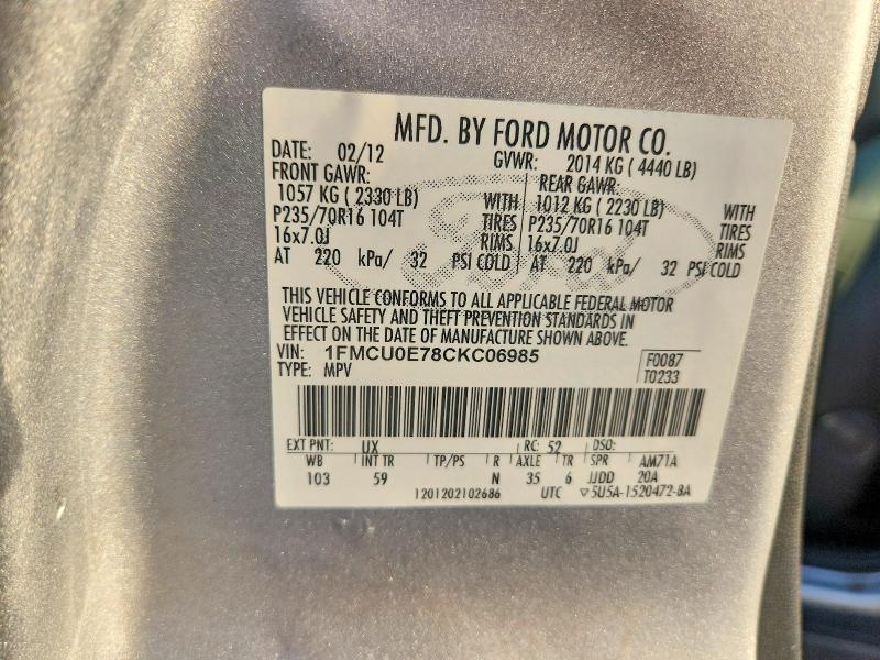 Продажа на аукционе авто 2012 Ford Escape, vin: 1FMCU0E78CKC06985, номер лота: 65987936