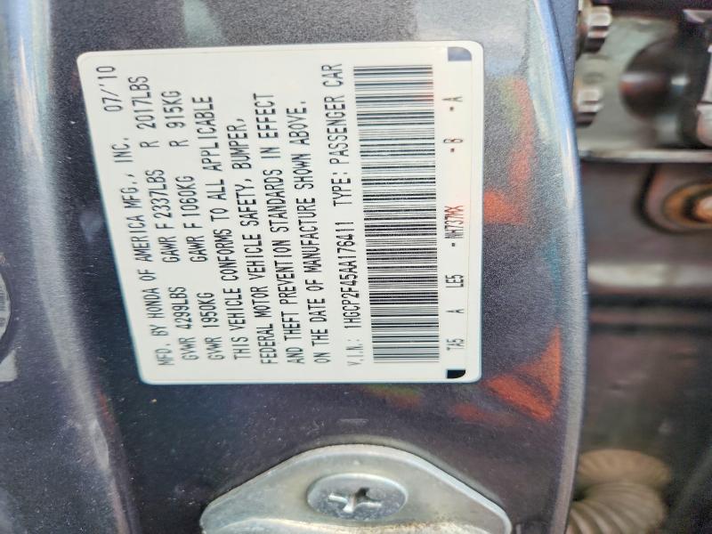 2010 Honda Accord მანქანა იყიდება აუქციონზე, vin: 1HGCP2F45AA176411, აუქციონის ნომერი: 64990786