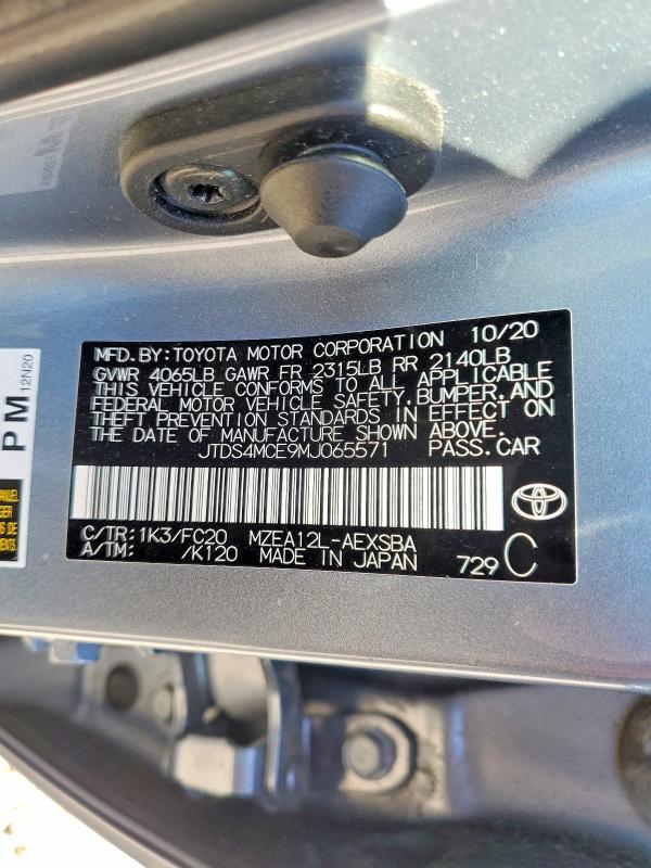 2021 Toyota Corolla მანქანა იყიდება აუქციონზე, vin: JTDS4MCE9MJ065571, აუქციონის ნომერი: 63862266
