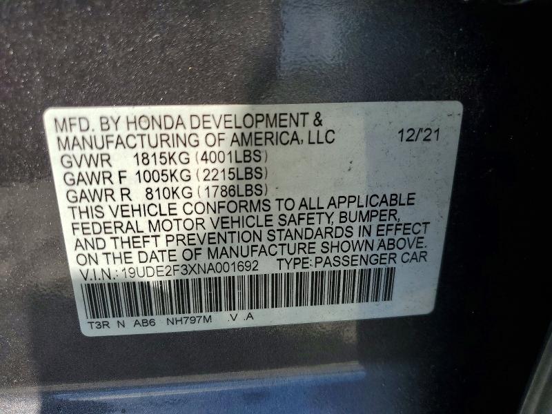2022 Acura Ilx მანქანა იყიდება აუქციონზე, vin: 19UDE2F3XNA001692, აუქციონის ნომერი: 63640636