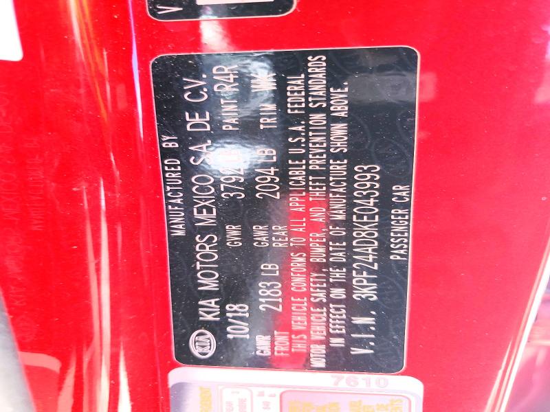 65967836 :رقم المزاد ، 3KPF24AD8KE043993 vin ، 2019 Kia Forte مزاد بيع