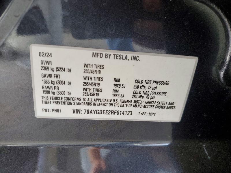 65392906 :رقم المزاد ، 7SAYGDEE2RF014123 vin ، 2024 Tesla Model Y مزاد بيع
