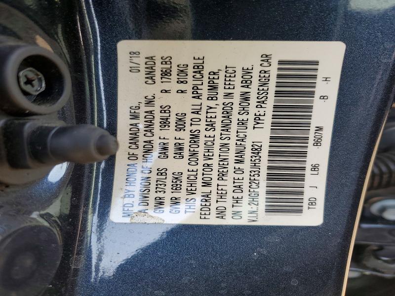 Продаж на аукціоні авто 2018 Honda Civic, vin: 2HGFC2F53JH534821, номер лоту: 63802836
