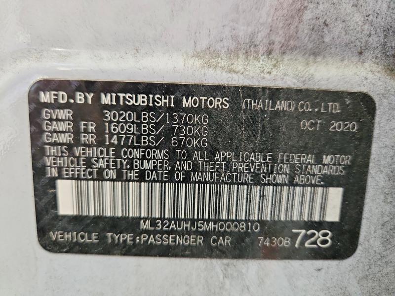 Aukcja sprzedaży 2021 Mitsubishi Mirage, vin: ML32AUHJ5MH000810, numer aukcji: 63935016