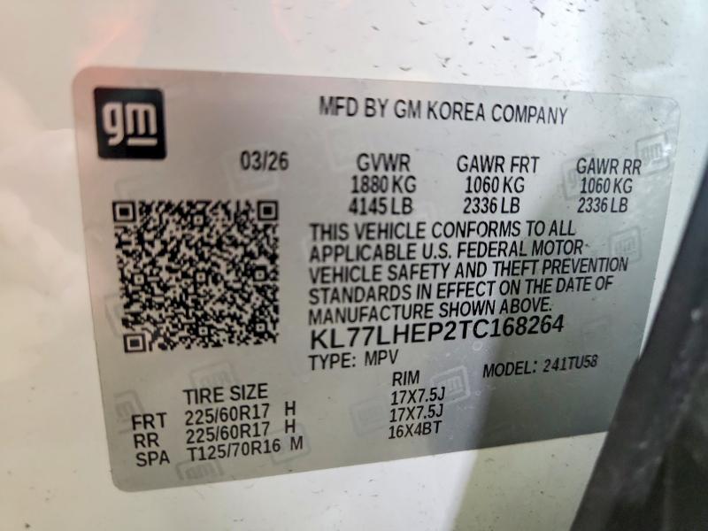 65621626 :رقم المزاد ، KL77LHEP2TC168264 vin ، 2026 Chevrolet Trax مزاد بيع