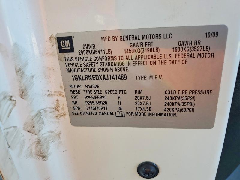 65358986 :رقم المزاد ، 1GKLRNEDXAJ141489 vin ، 2010 Gmc Acadia مزاد بيع