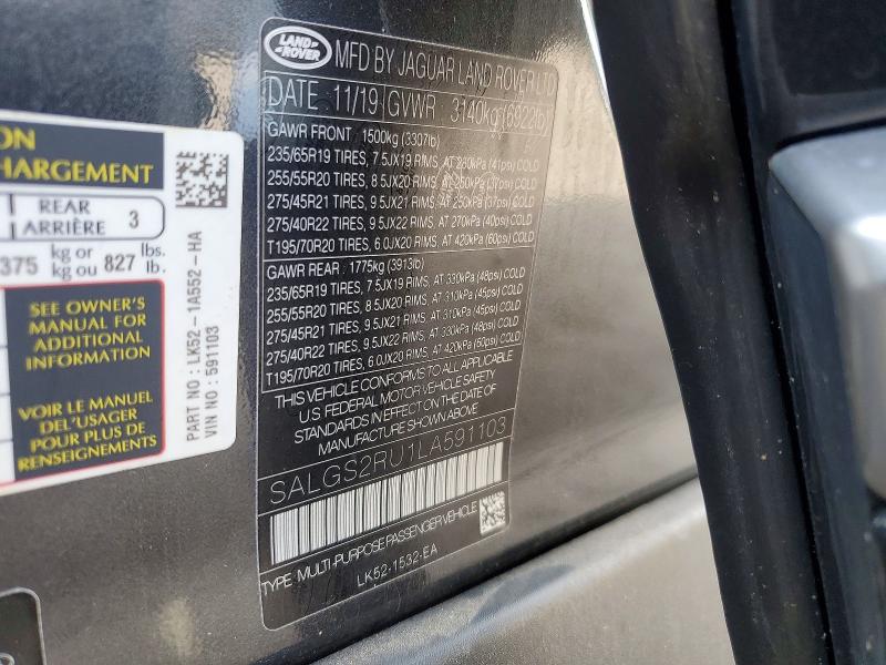 Aukcja sprzedaży 2020 Land Rover Range Rover, vin: SALGS2RU1LA591103, numer aukcji: 64035336