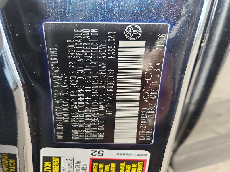 66700436 :رقم المزاد ، 4T1T11AK1RU920088 vin ، 2024 Toyota Camry مزاد بيع