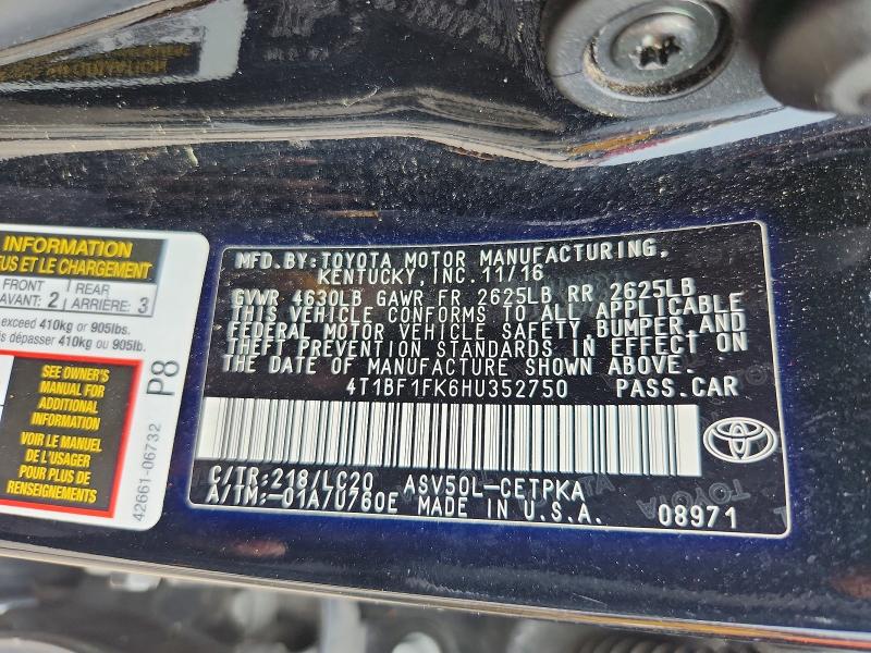 Aukcja sprzedaży 2017 Toyota Camry, vin: 4T1BF1FK6HU352750, numer aukcji: 63842526