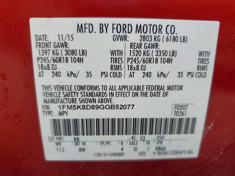 Продаж на аукціоні авто 2016 Ford Explorer, vin: 1FM5K8D89GGB52077, номер лоту: 64907926