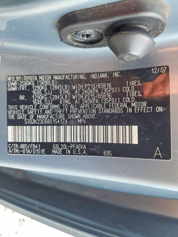 Aukcja sprzedaży 2008 Toyota Sienna, vin: 5TDZK23C68S154174, numer aukcji: 64786596