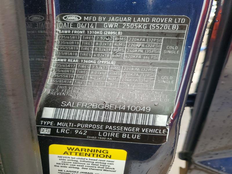 64300986 :رقم المزاد ، SALFR2BG8EH410049 vin ، 2014 Land Rover Lr2 مزاد بيع