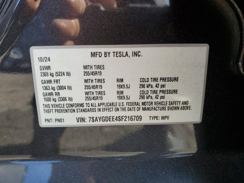 Aukcja sprzedaży 2025 Tesla Model Y, vin: 7SAYGDEE4SF216709, numer aukcji: 65953856