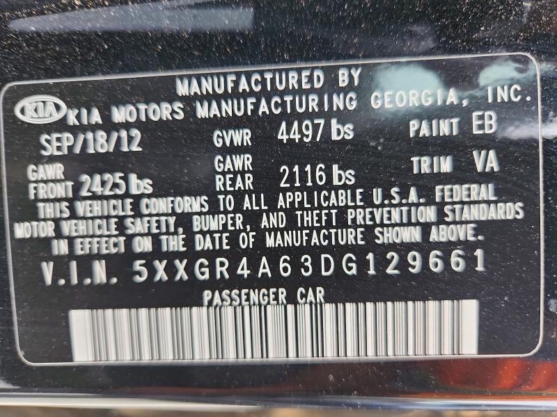 2013 Kia Optima მანქანა იყიდება აუქციონზე, vin: 5XXGR4A63DG129661, აუქციონის ნომერი: 66408656