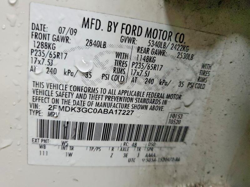 2010 Ford Edge მანქანა იყიდება აუქციონზე, vin: 2FMDK3GC0ABA17227, აუქციონის ნომერი: 66920746