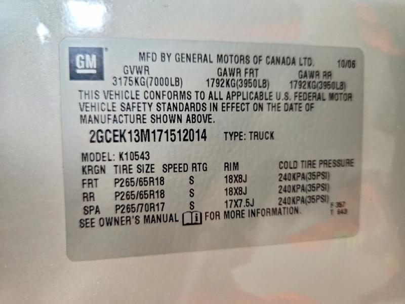 Aukcja sprzedaży 2007 Chevrolet Silverado, vin: 2GCEK13M171512014, numer aukcji: 63336636