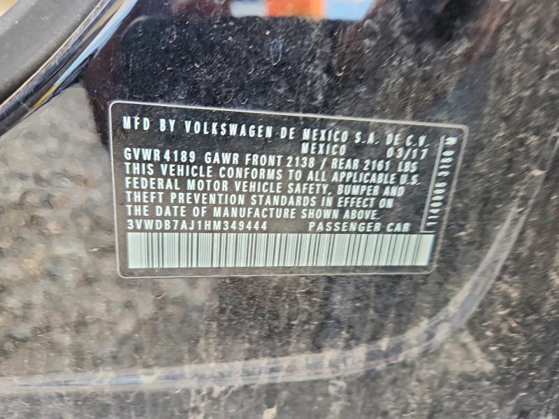 2017 Volkswagen Jetta მანქანა იყიდება აუქციონზე, vin: 3VWDB7AJ1HM349444, აუქციონის ნომერი: 65094706