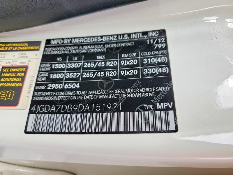 Продаж на аукціоні авто 2013 Mercedes-benz Ml, vin: 4JGDA7DB9DA151921, номер лоту: 62751986