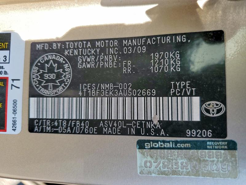 Продаж на аукціоні авто 2010 Toyota Camry, vin: 4T1BF3EK3AU502669, номер лоту: 63597346