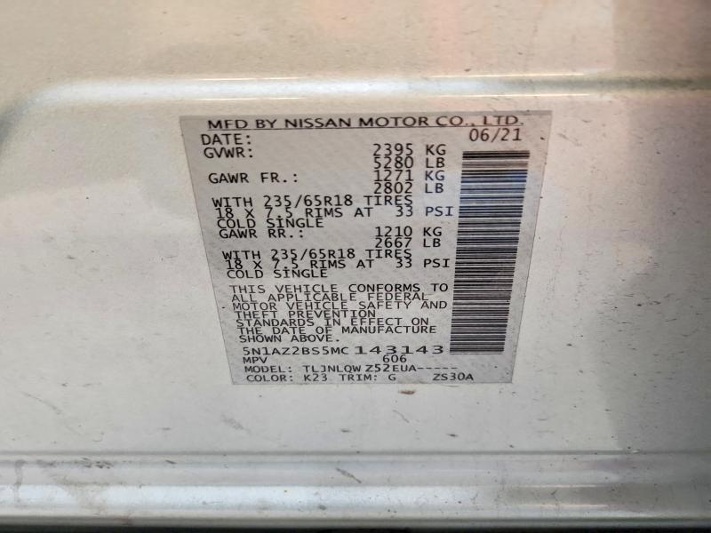 Продаж на аукціоні авто 2021 Nissan Murano, vin: 5N1AZ2BS5MC143143, номер лоту: 64566986