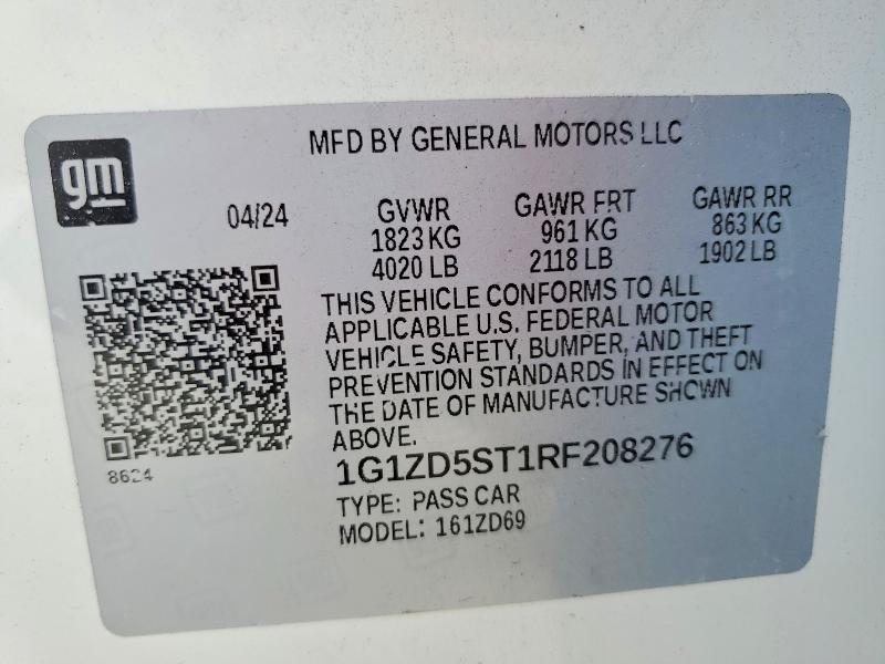 Продажа на аукционе авто 2024 Chevrolet Malibu, vin: 1G1ZD5ST1RF208276, номер лота: 64780236