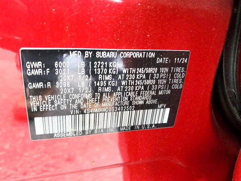 Продажа на аукционе авто 2025 Subaru Ascent, vin: 4S4WMAWD0S3402502, номер лота: 63412256
