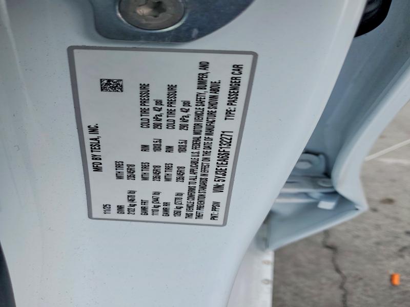 Aukcja sprzedaży 2025 Tesla Model 3, vin: 5YJ3E1EA6SF132271, numer aukcji: 63597246