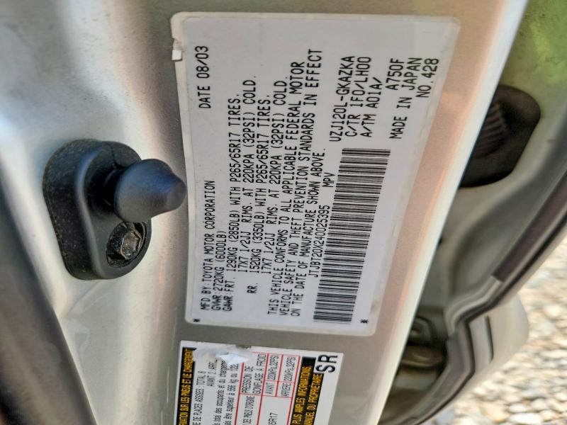 Aukcja sprzedaży 2004 Lexus Gx, vin: JTJBT20X240025395, numer aukcji: 65201486