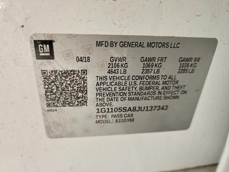 64366376 :رقم المزاد ، 1G1105SA8JU137343 vin ، 2018 Chevrolet Impala مزاد بيع