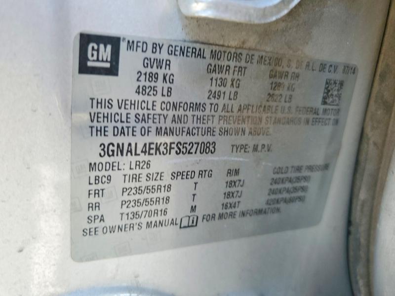 2015 Chevrolet Captiva მანქანა იყიდება აუქციონზე, vin: 3GNAL4EK3FS527083, აუქციონის ნომერი: 64187956