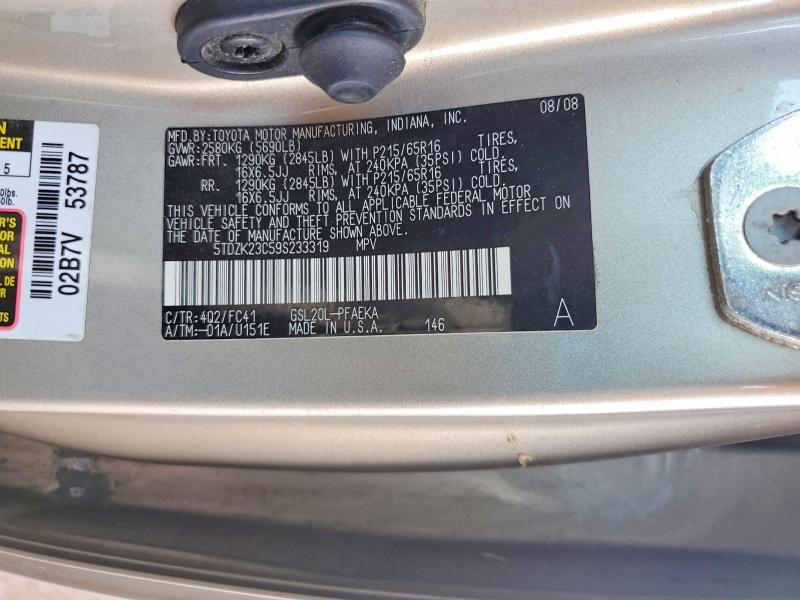 65526366 :رقم المزاد ، 5TDZK23C59S233319 vin ، 2009 Toyota Sienna مزاد بيع