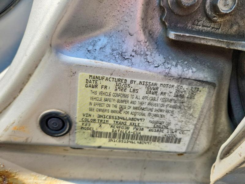 Aukcja sprzedaży 2006 Nissan Sentra, vin: 3N1CB51D46L480497, numer aukcji: 63433656