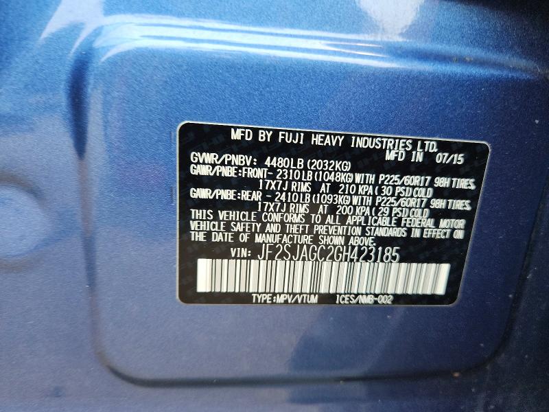 Продаж на аукціоні авто 2016 Subaru Forester, vin: JF2SJAGC2GH423185, номер лоту: 64612686