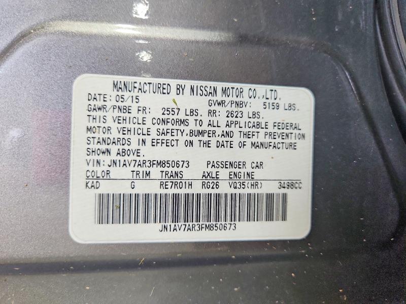 66735046 :رقم المزاد ، JN1AV7AR3FM850673 vin ، 2015 Infiniti Q50 Hybrid مزاد بيع