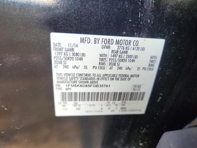 Aukcja sprzedaży 2015 Ford Explorer, vin: 1FM5K8D85FGB35761, numer aukcji: 66069276